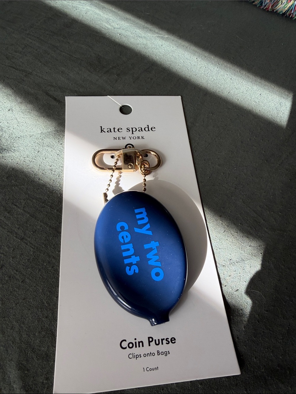 kate spade Blue Coin Purse Keychain with Gold Hardware